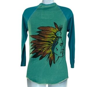 Aviator Nation Warrior Henley Long Sleeve Native American Headress Size S RARE